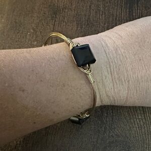 Bourbon and Bow ties Gold Wire Bracelet with Black Stones